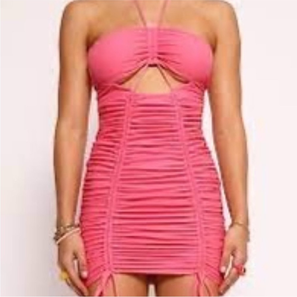 Tiger Mist Starra Pink Ruched Strapless Dress
